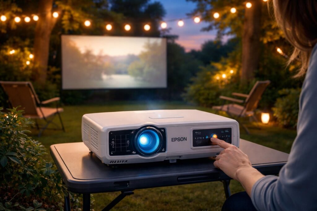 apprenez à régler le son sans décalage de votre vidéoprojecteur epson en extérieur pour une expérience audio-visuelle parfaite lors de vos projections en plein air.