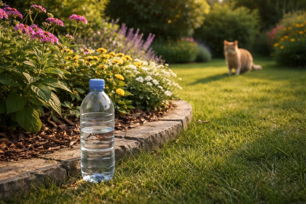 découvrez une méthode simple et efficace avec une bouteille d'eau pour éloigner les chats de votre jardin et protéger vos plantes.