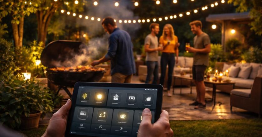 Soirée BBQ : scènes lumière + prises extérieures sur tablette tactile pour la domotique