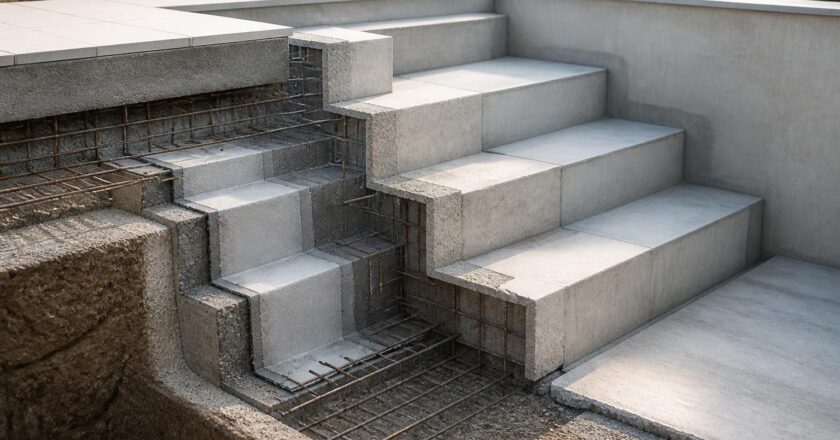 Plan détaillé d’un escalier de piscine en béton : guide des étapes et précautions