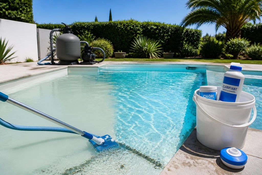 découvrez des solutions pratiques pour éclaircir une eau trouble blanche dans votre piscine et retrouvez une eau cristalline rapidement et facilement.